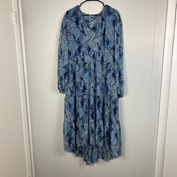 JOIE Dress Size XXL Parisian Tiered Smocked Paisley Hi Low Midi Maxi Blue - Picture 1 of 7